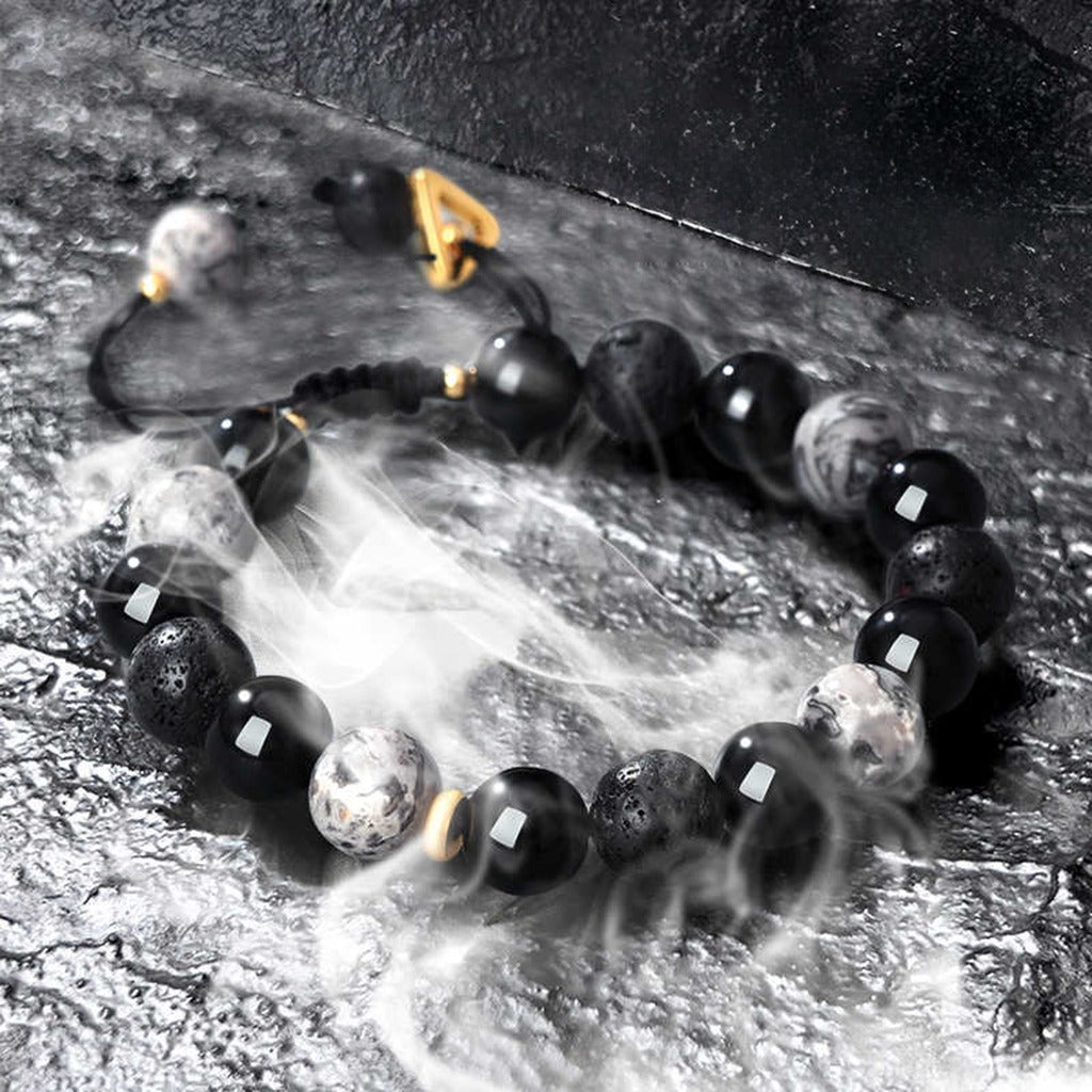 Handmade Adjustable Cord – Volcanic Stone & Polished Obsidian, Galaxy Style | Zen Ara Grove