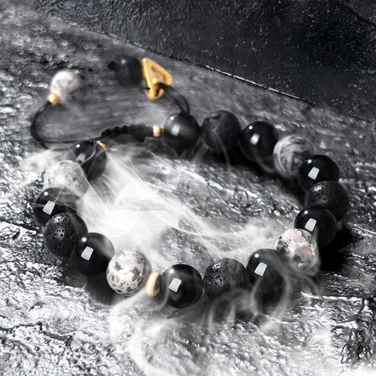 Handmade Adjustable Cord – Volcanic Stone & Polished Obsidian, Galaxy Style | Zen Ara Grove