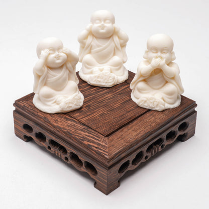 Hand-Carved Tagua Nut "The Three Little Zen Monks" Figurines | Zen Ara Grove