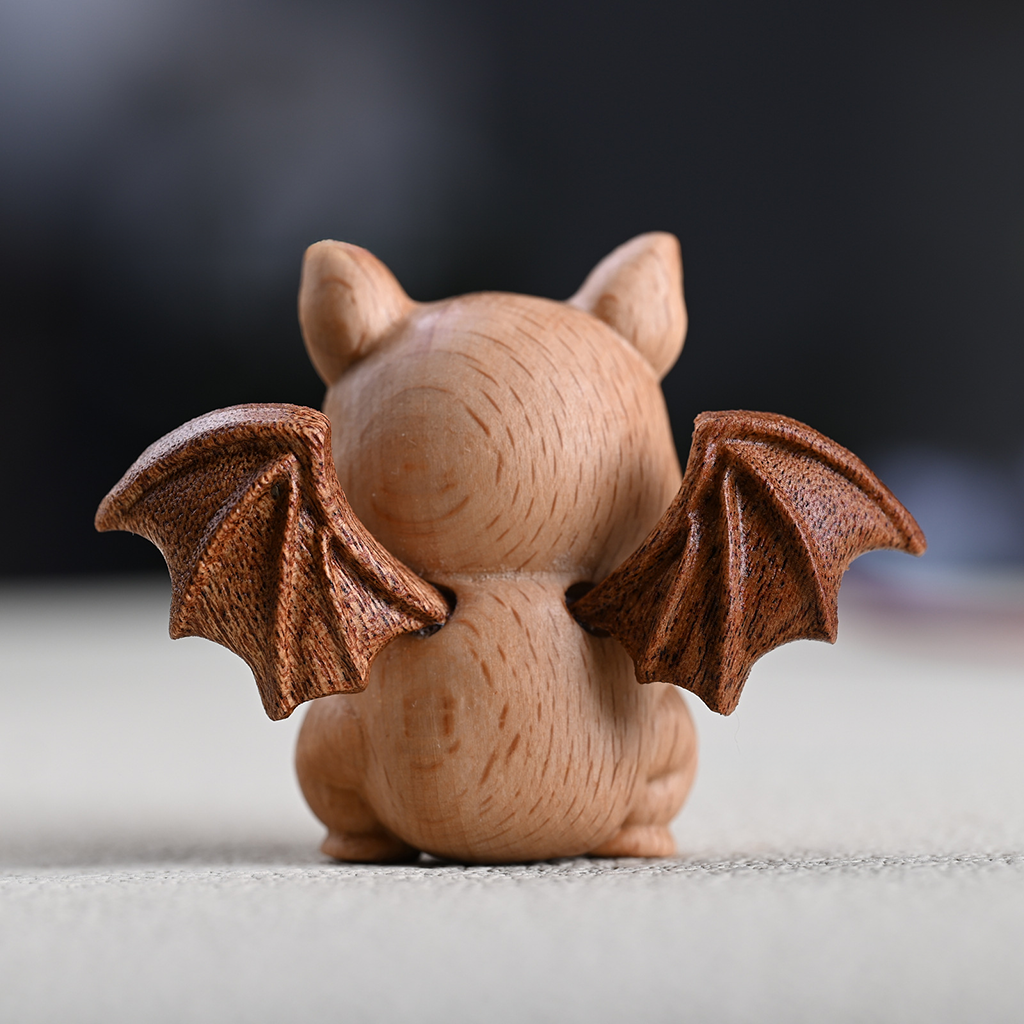 Whimsical Beech Wood Baby Bat – Artisanal Joint Design Wooden Decor | Zen Ara Grove