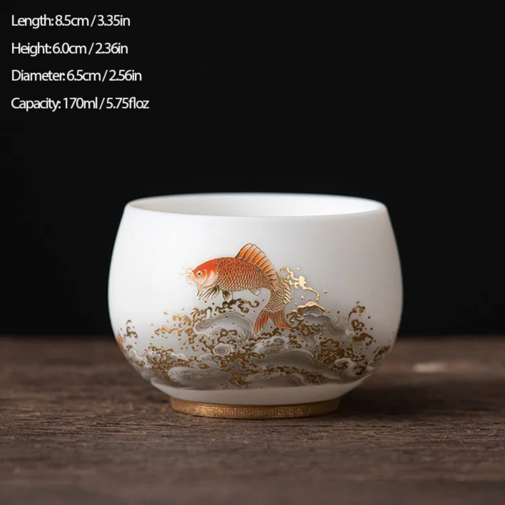 Milky White Porcelain Mug with Dragon and Phoenix Motif – Elegant & Durable | Zen Ara Grove
