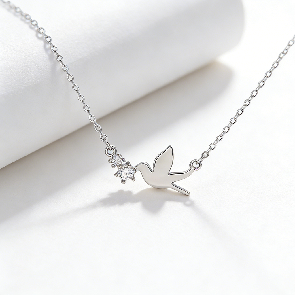 S925 Sterling Silver Peace Dove Necklace with Twin Diamonds – Symbol of Hope | Zen Ara Grove