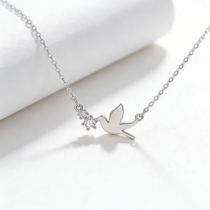 S925 Sterling Silver Peace Dove Necklace with Twin Diamonds – Symbol of Hope | Zen Ara Grove