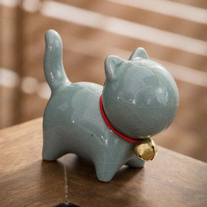 Mini Cute Lucky Bell Cat Tea Pet Ceramic Home Desk Figurine Decoration| Zen Ara Grove