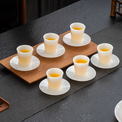 Ice Jade Glaze Porcelain Teacup – Smooth Sheep Fat Luster | Zen Ara Grove