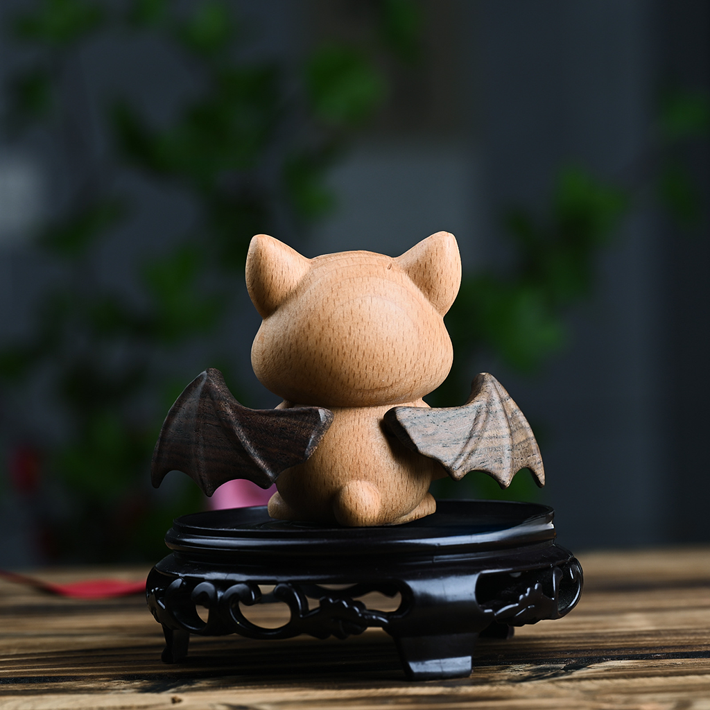 Whimsical Beech Wood Baby Bat – Artisanal Joint Design Wooden Decor | Zen Ara Grove