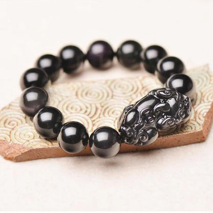 Obsidian Pixiu Bead Bracelet – Symbol of Wealth & Protection | Zen Ara Grove