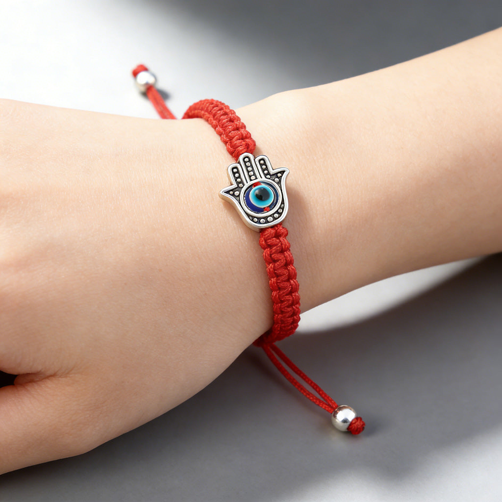 Handwoven Evil Eye Bracelet with Alloy Center – Charm of Protection | Zen Ara Grove
