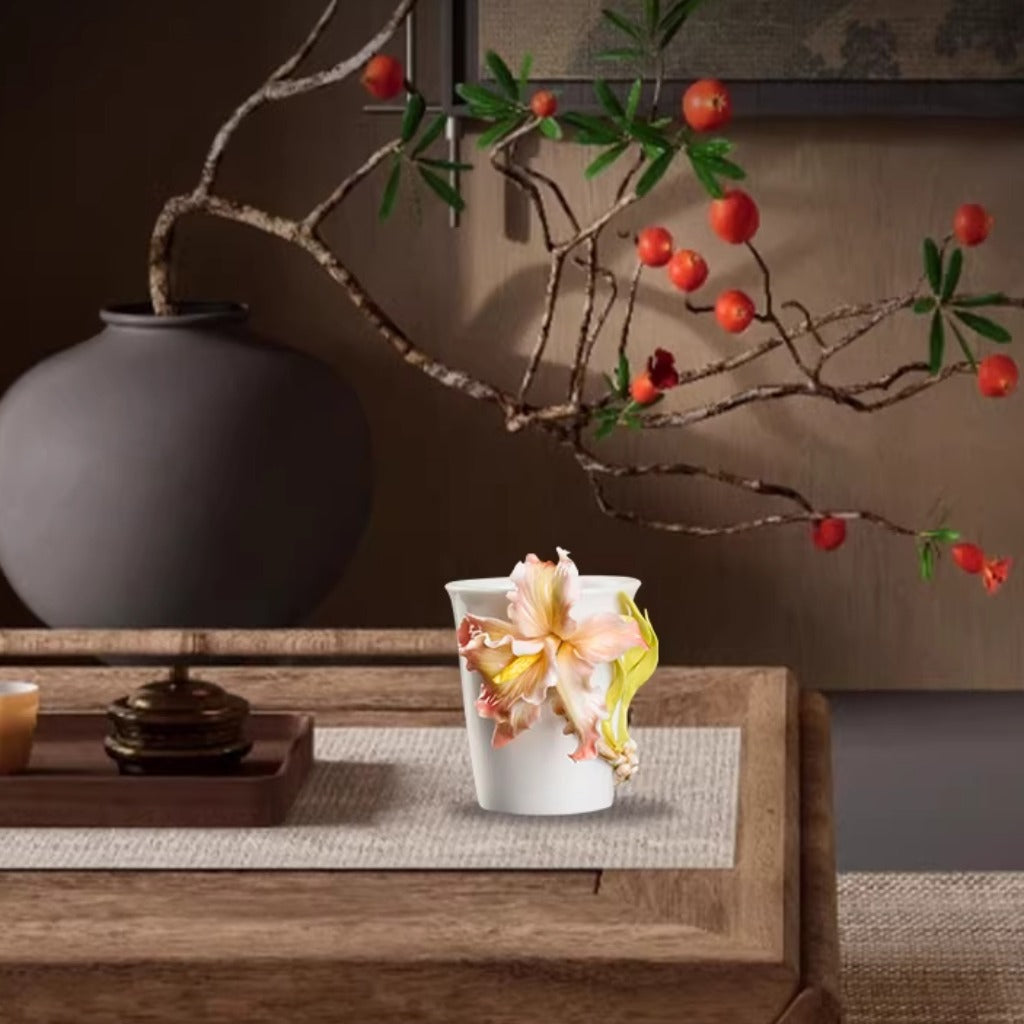 Limited Time Offer · Handcrafted Heritage Porcelain Cup – Iris Blossoms Growing from the Surface | Zen Ara Grove