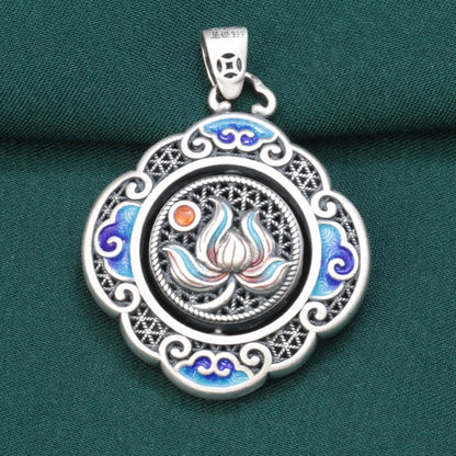 Spinning Silver Lotus Amulet – “Fu” Blessing & Harmony | Zen Ara Grove
