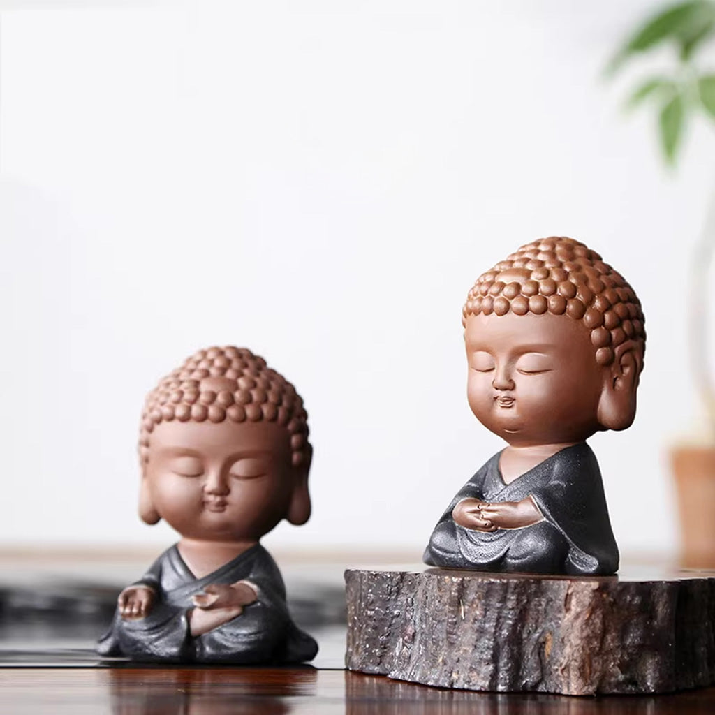 Mini Zen Buddha Statue – Purple Clay Ceramic in Meditative Pose for Inner Peace | Zen Ara Grove