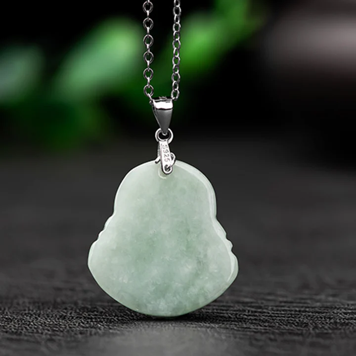 Jade Smiling Buddha Pendant on 925 Silver Chain – Symbol of Joy and Blessing | Zen Ara Grove