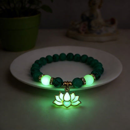 Glow-in-the-Dark Turquoise Lotus Bracelet – Zen Night Calm | Zen Ara Grove