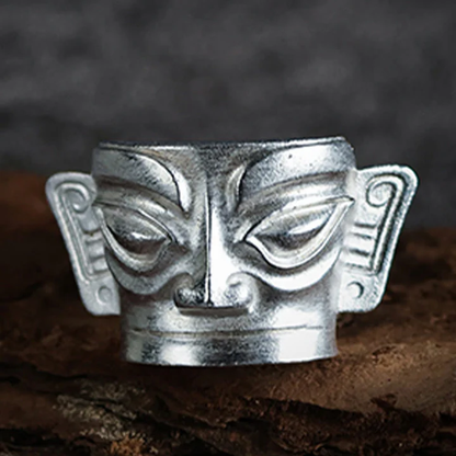 Ancient Sanxingdui Totem Ring – Pure Silver Craft | Zen Ara Grove