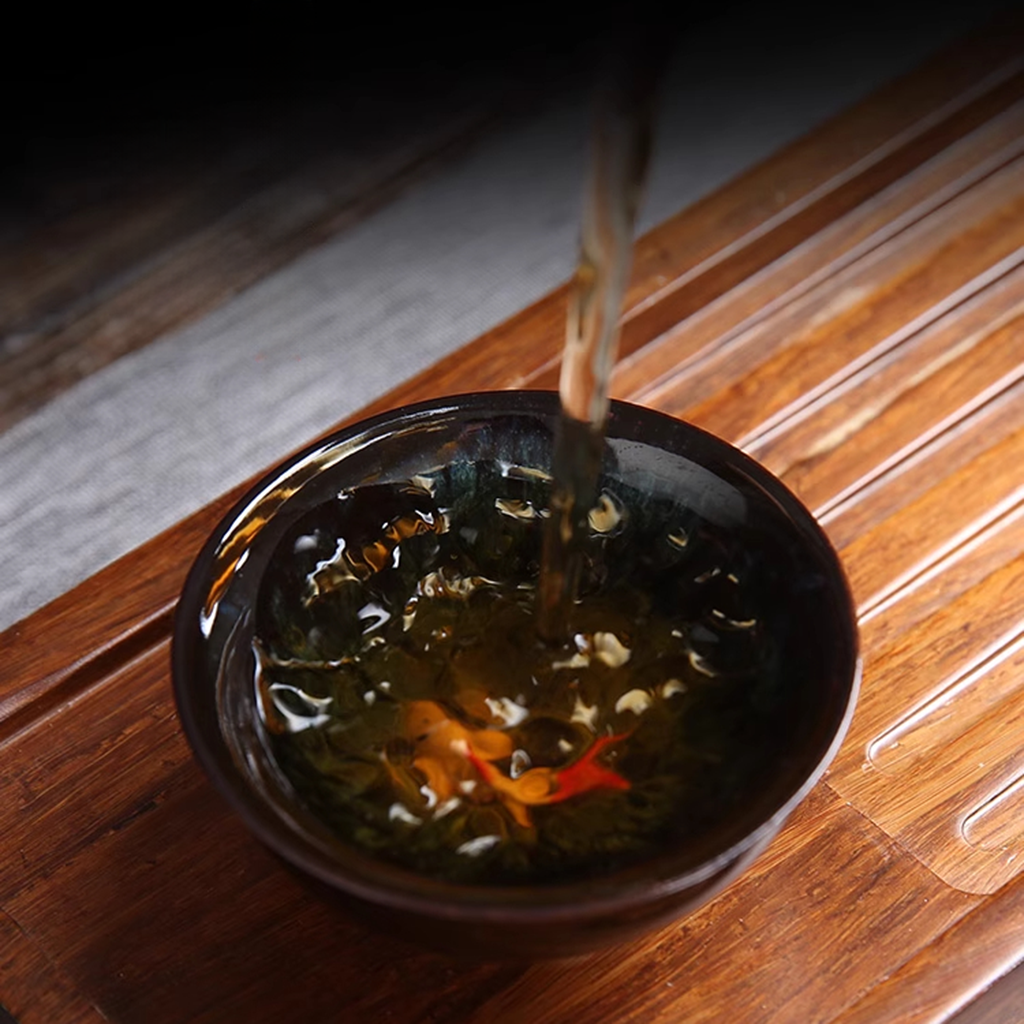 Artisan Porcelain Tea Cup – Unique Kiln-Varied Colors with Koi Design | Zen Ara Grove