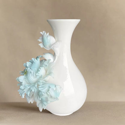 Handcrafted Heritage Ceramic Peony Vase – Blossoms Growing from the Surface | Zen Ara Grove