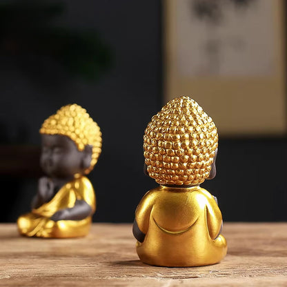 Mini Zen Buddha Statue – Handcrafted Purple Clay Ceramic with Golden Touch of Serenity | Zen Ara Grove