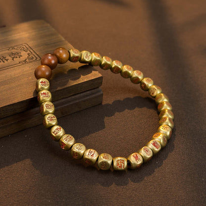Golden Light Mantra Bracelet – Daoist Red Cinnabar Script Beads | Zen Ara Grove
