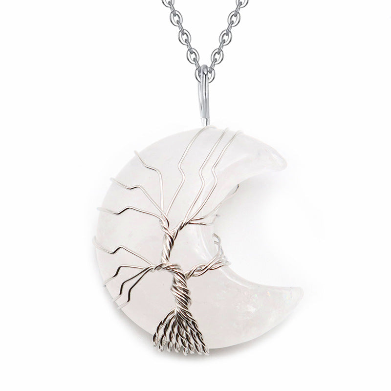 Moon and Tree Design Crystal Pendant - Handcrafted