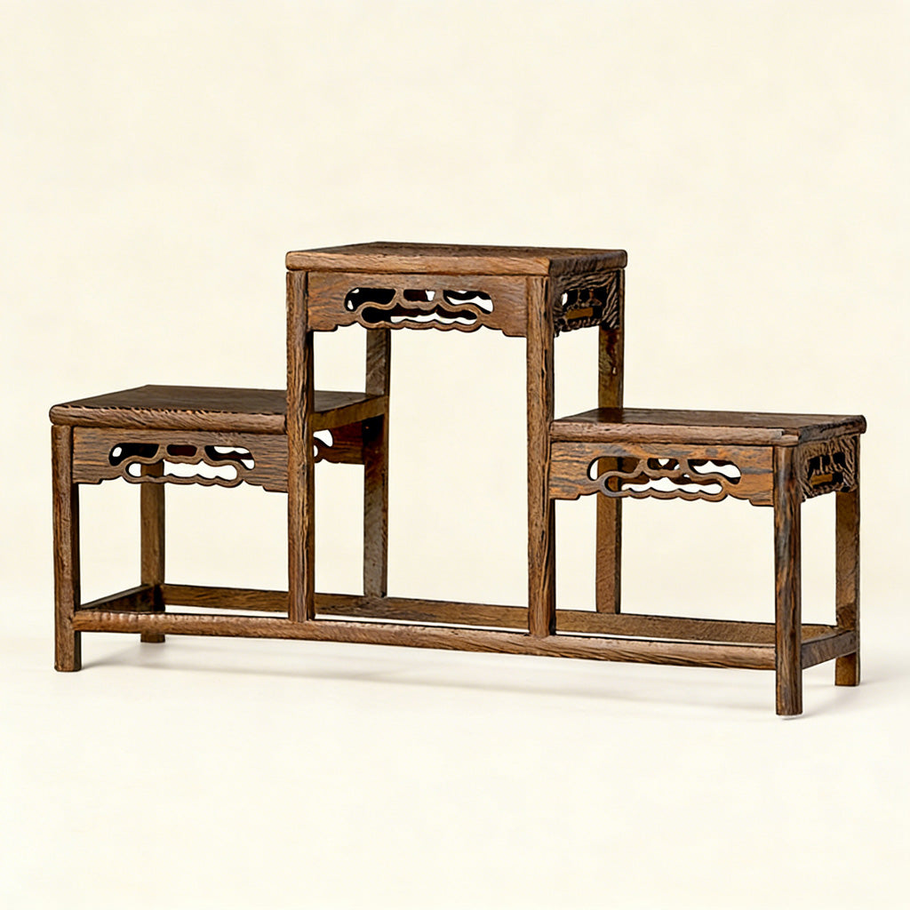 Handcrafted Macassar Ebony Tiered Display Stand – Elegant Heritage for Tea Sets, Bonsai & Collectibles | Zen Ara Grove