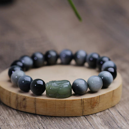 Hawk’s Eye & Hetian Jade Pixiu Bracelet – Symbol of Courage and Prosperity | Zen Ara Grove