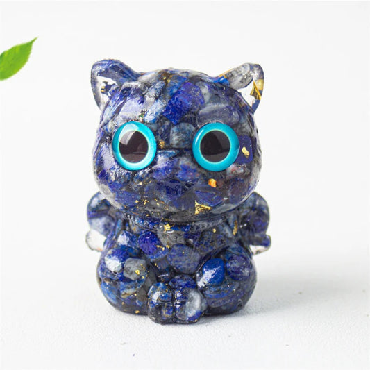 TODAY ONLY! Cute Cat Lazurite Amethyst Black Obsidian Aquamarine Crystal Resin Positive Home Decoration | Zen Ara Grove