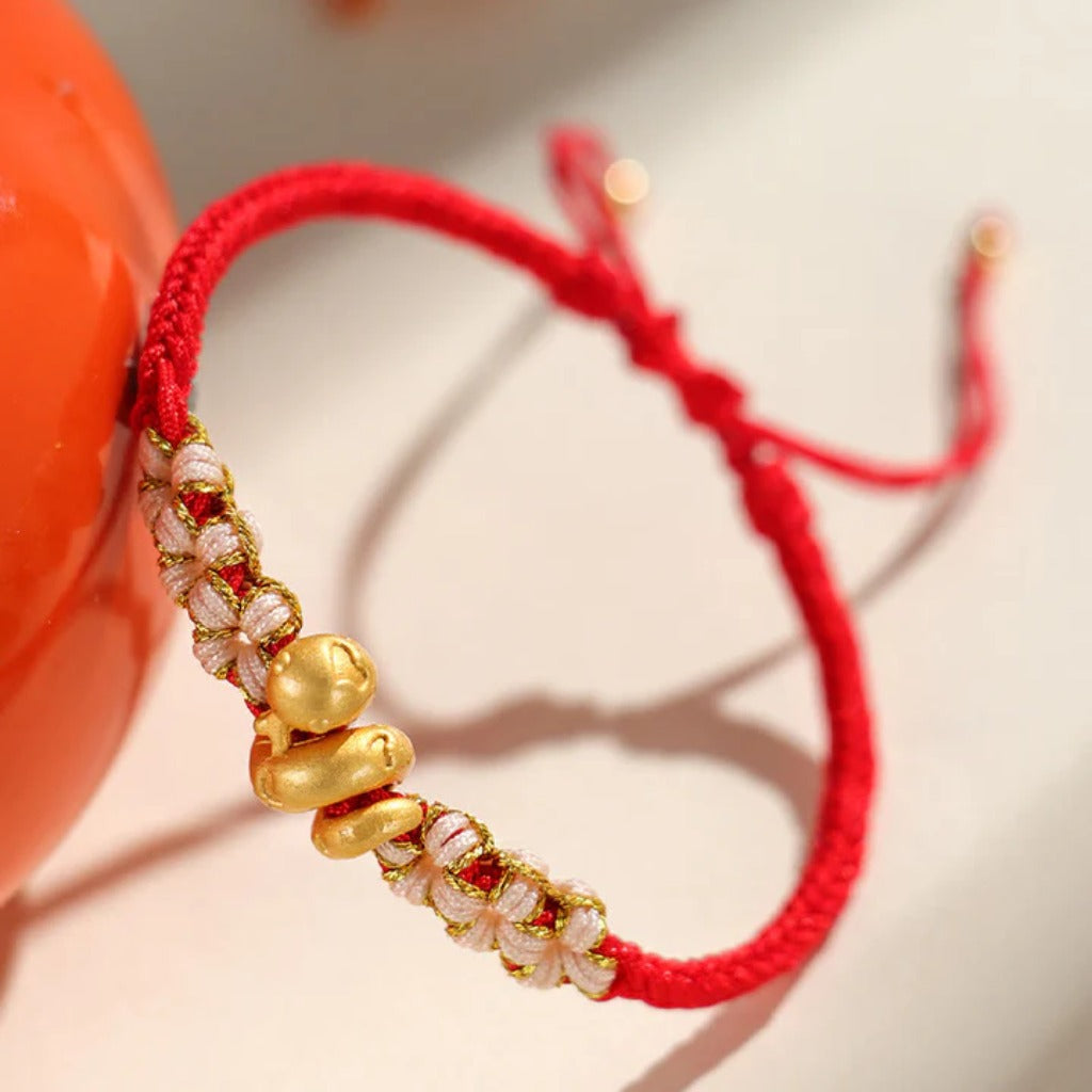 Handmade 999 Sterling Silver Snake Year Red String Bracelet – Heart & Peach Blossom Luck | Zen Ara Grove