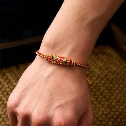 Adjustable Hand-Braided Koi Bracelet with Gold-Tone Details — Perseverance & Good Fortune