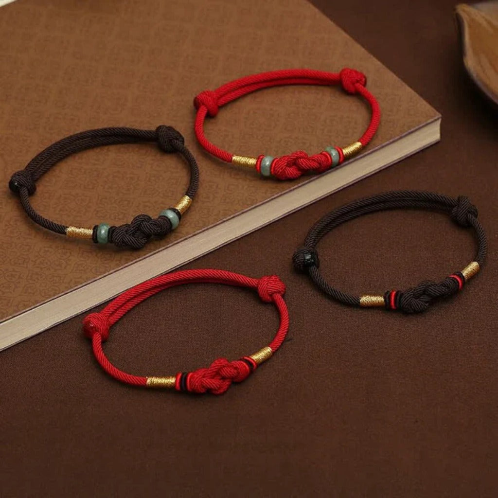 Handmade Adjustable Red Rope Bracelet Lucky Knot with Jade-like Beads – Wishing for Smooth Fortune | Zen Ara Grove