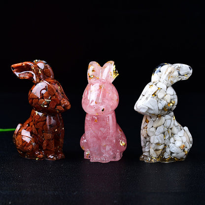 Handmade Epoxy Resin Rabbit Decor – Embedded Natural Healing Crystals | Zen Ara Grove