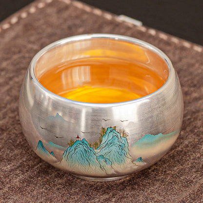 999 Silver Tea Cup – Emblem of Serenity & Blessing – Fine Hammered Finish | Zen Ara Grove