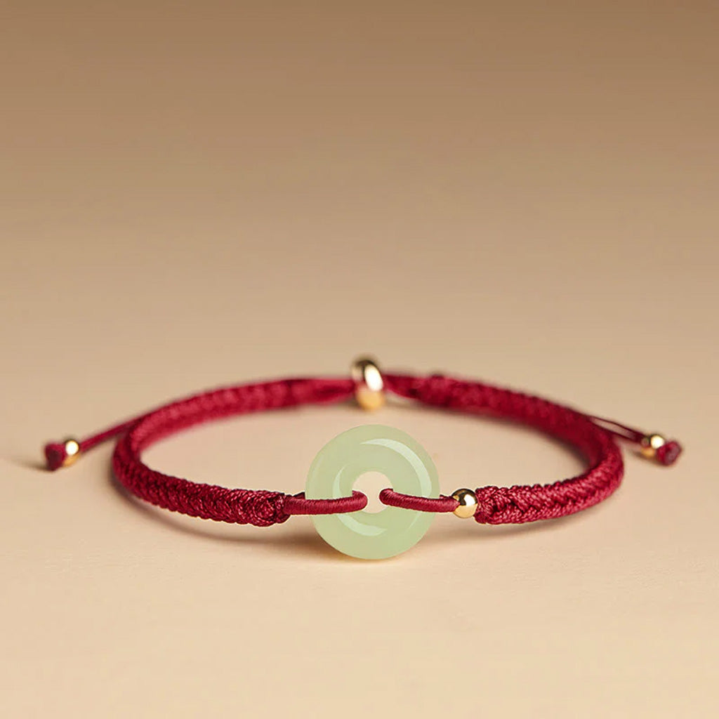 Adjustable Hand-Braided Hetian Jade Peace Buckle Bracelet — Balance & Good Wishes