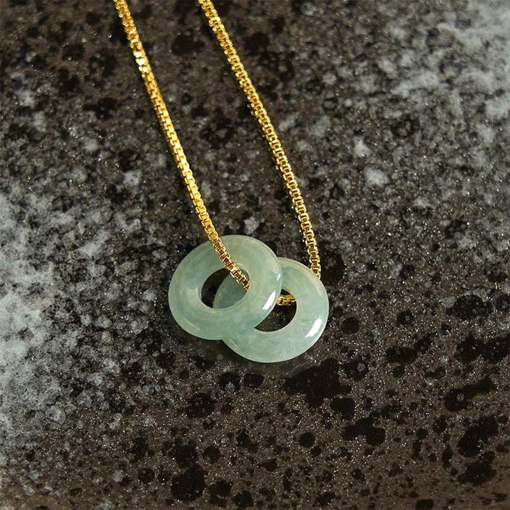Double Jade Peace Buckle Necklace with Gold-Tone or Silver-Tone Chain