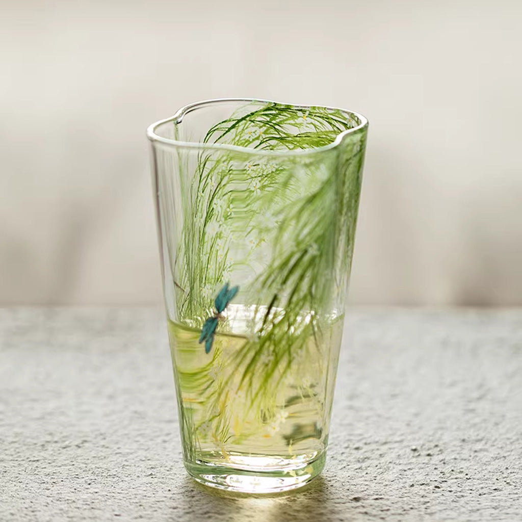 Clear Glass Cup with Begonia Bloom – Floral Freshness in Every Sip | Zen Ara Grove