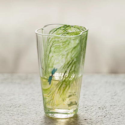Clear Glass Cup with Begonia Bloom – Floral Freshness in Every Sip | Zen Ara Grove
