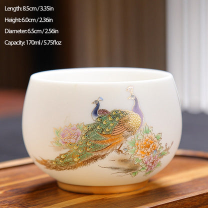 Milky White Porcelain Mug with Dragon and Phoenix Motif – Elegant & Durable | Zen Ara Grove