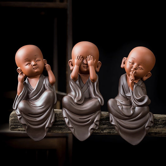Ceramic “Three No Evils” Monk Figurines – Symbol of Wisdom, Purity & Mindfulness | Zen Ara Grove