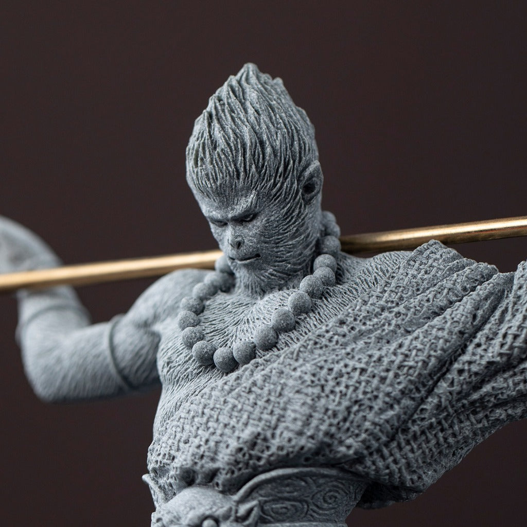 Monkey King Warrior Buddha Statue – Carved Green Sandstone Art Figurine | Zen Ara Grove