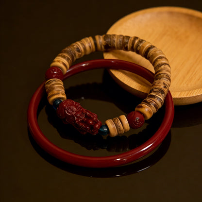 Limited Time Offer · Coconut Shell & Cinnabar Pixiu Layered Bracelet Set – Charm of Prosperity | Zen Ara Grove