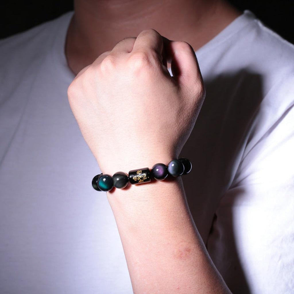 Natural Obsidian Bracelet – Rainbow Eye Design for Strength & Clarity | Zen Ara Grove