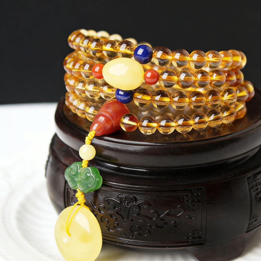 108‑Bead Citrine Pixiu Bracelet — Meaning of Fortune Protection| Zen Ara Grove