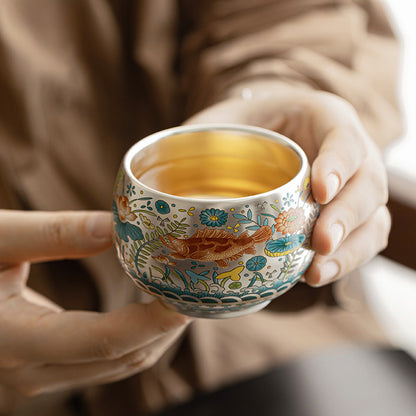 999 Silver Tea Cup – Emblem of Serenity & Blessing – Fine Hammered Finish | Zen Ara Grove
