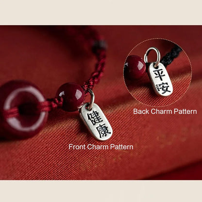 Adjustable Cinnabar Peace Buckle Cord Bracelet — Balance & Good Wishes