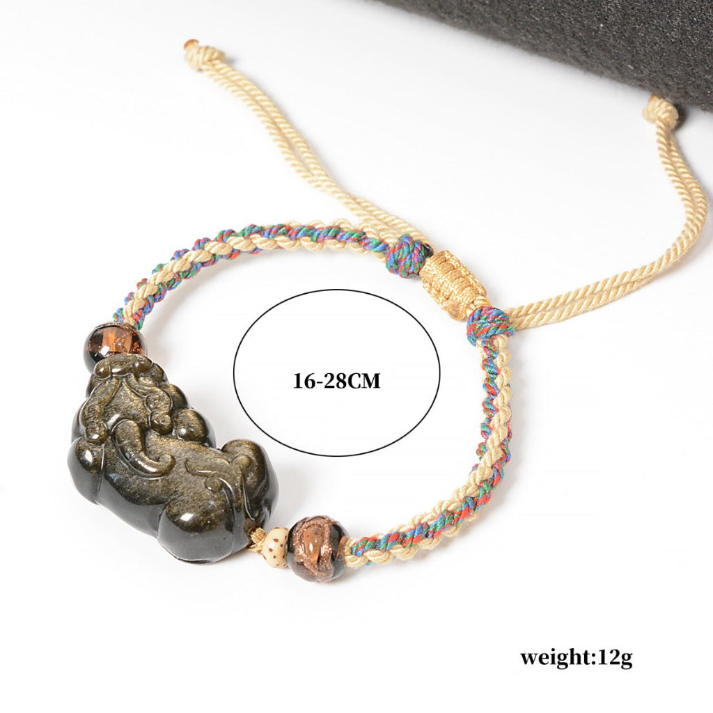 Natural Golden Sheen Obsidian Pi Yao Braided Bracelet