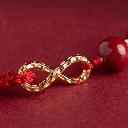 Adjustable Infinity Cord Bracelet with Cinnabar Beads