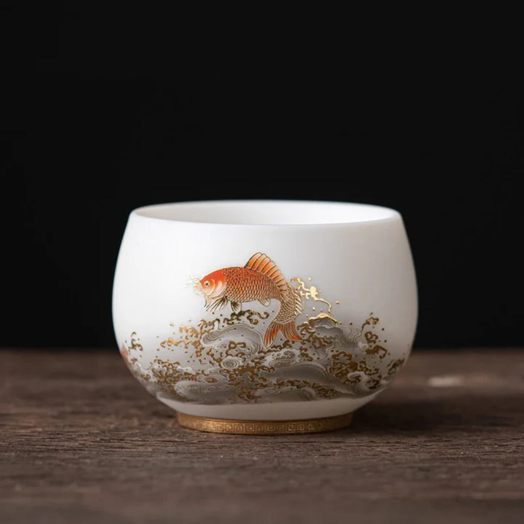 Milky White Porcelain Mug with Dragon and Phoenix Motif – Elegant & Durable | Zen Ara Grove
