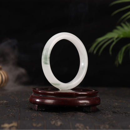 Misty Mountain Jade Bangle – Whisper of Serenity and Harmony in White & Green | Zen Ara Grove