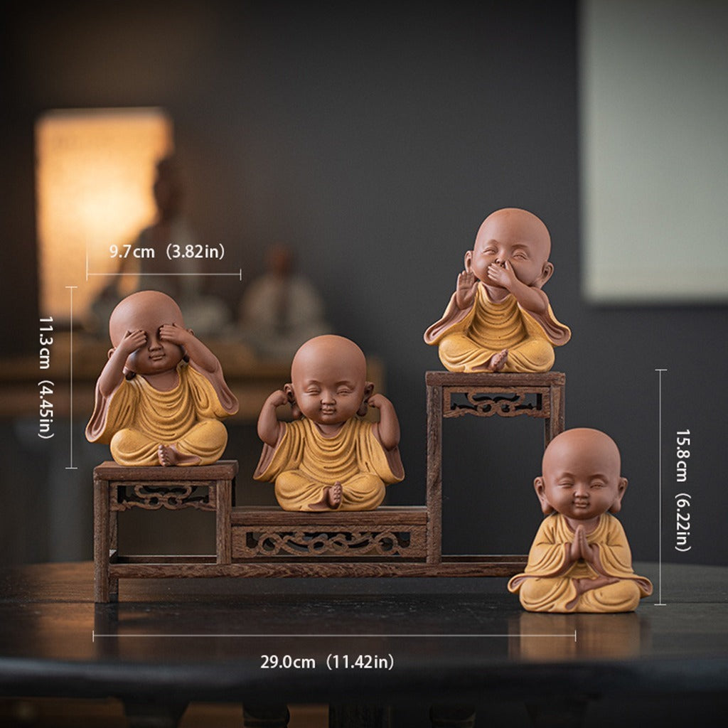 Handcrafted Ceramic "Four-Nos" Monk Statues – Symbol of Inner Calm & Thoughtful Living | Zen Ara Grove