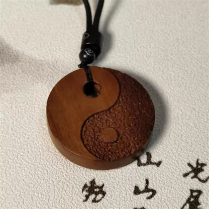Wearable Daoist Ritual Charm – Hand-Carved Lightning-Struck Jujube Wood Amulet with Taiji-Bagua | Zen Ara Grove