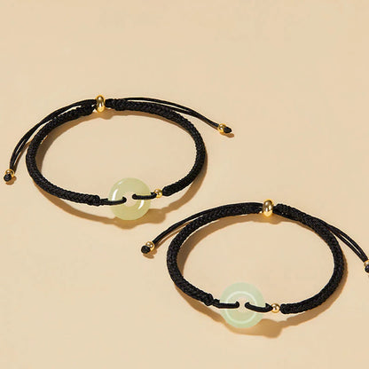 Adjustable Hand-Braided Hetian Jade Peace Buckle Bracelet — Balance & Good Wishes